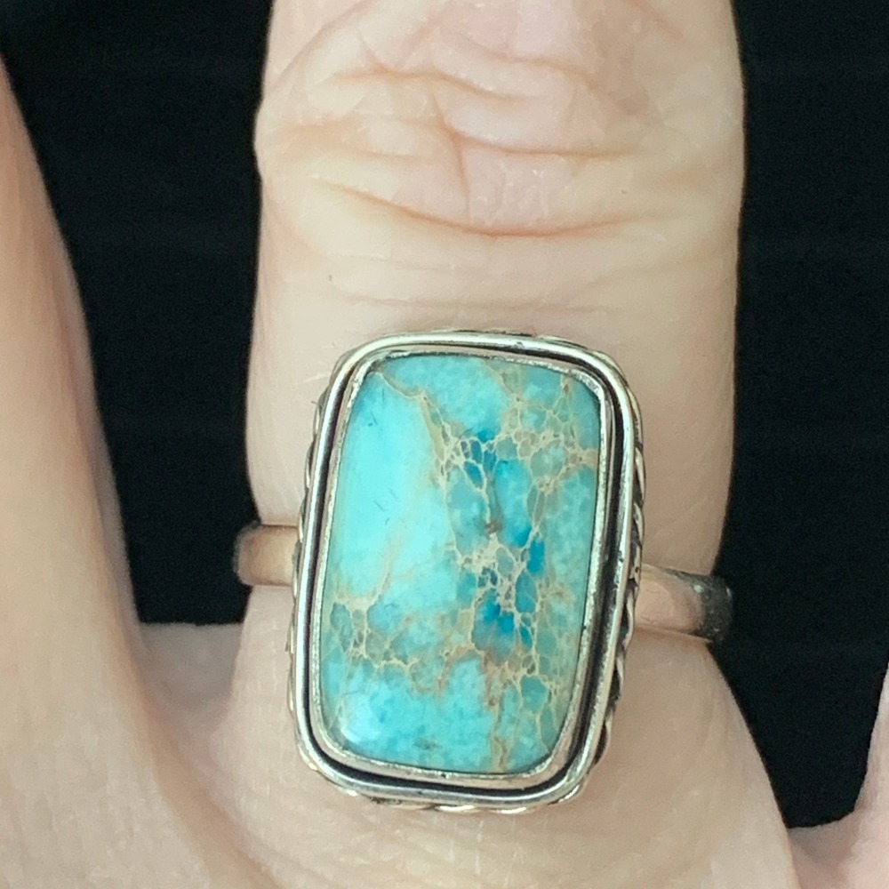 925 Sterling Silver Sea Sediment Jasper Statement Ring Size 7.75 Southwestern
